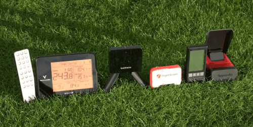 golf launch monitors on the green golf field
