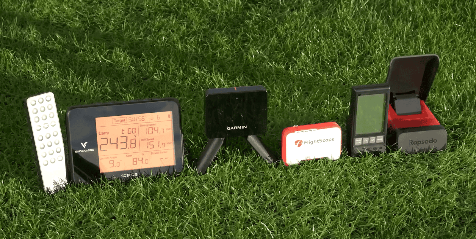 golf launch monitors on the green golf field